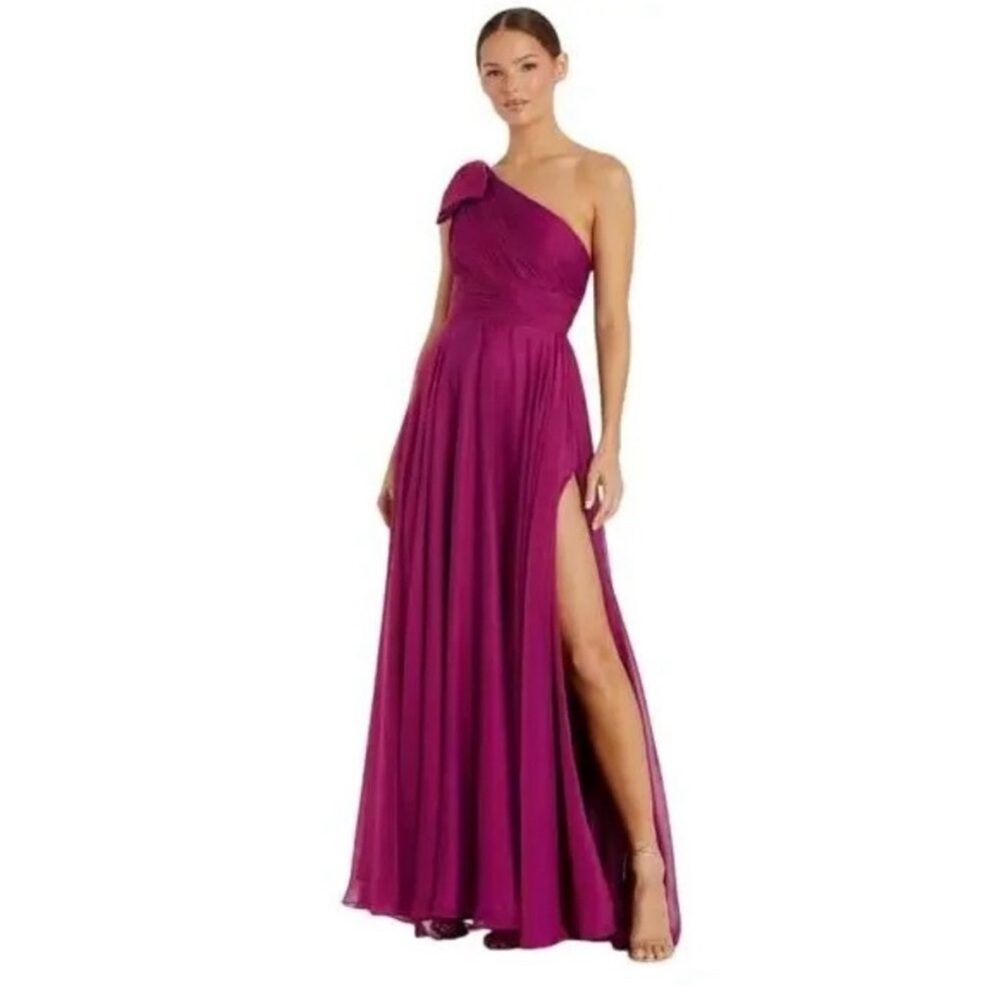 NWT MAC DUGGAL Dress 4 Evening Gown One Shoulder Fuchsia Purple Chiffon #7973